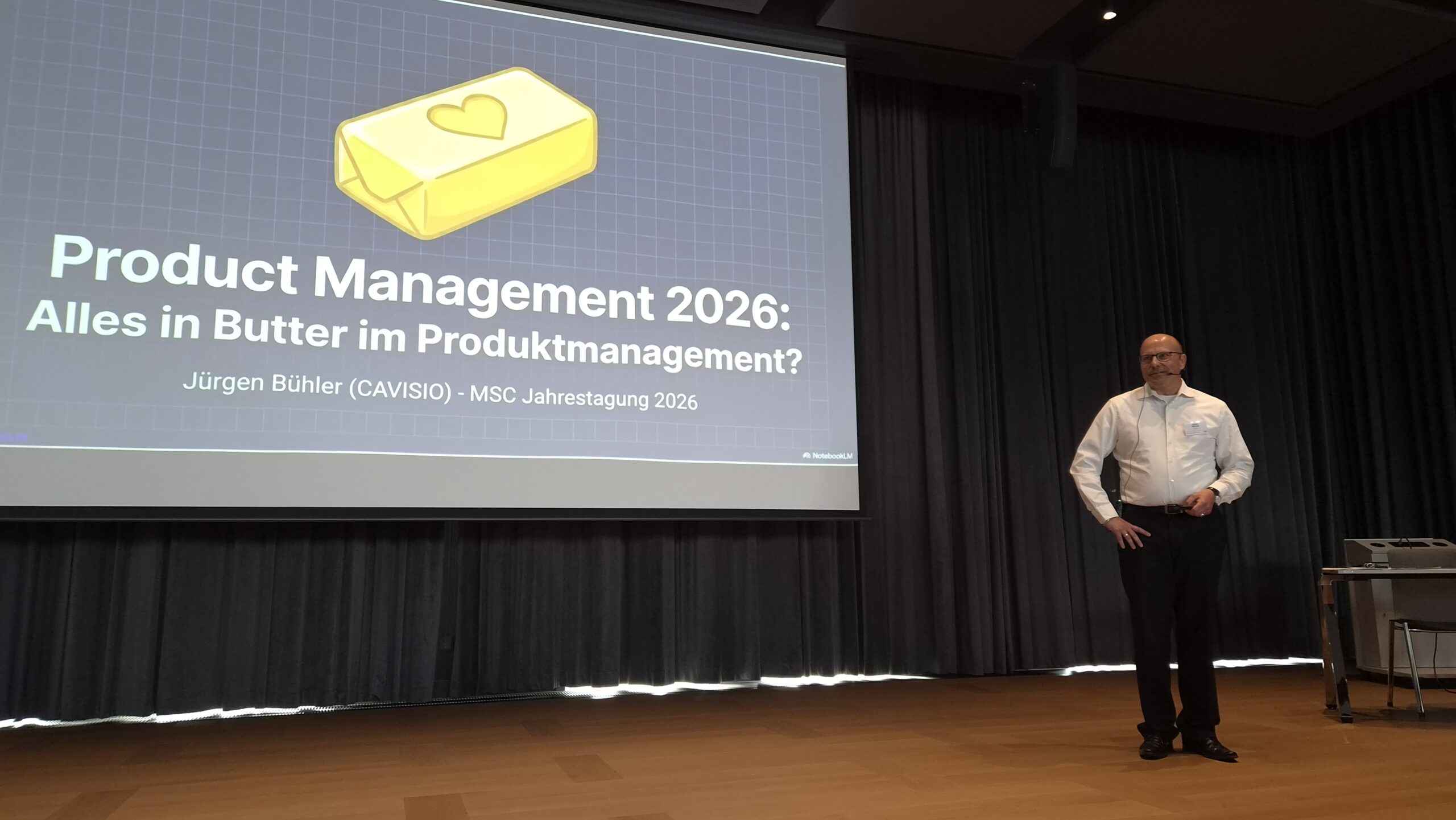 Jürgen Bühler von CAVISIO spricht auf der MSC Jahrestagung für Produktmanager von Peter Karies in Heidelberg